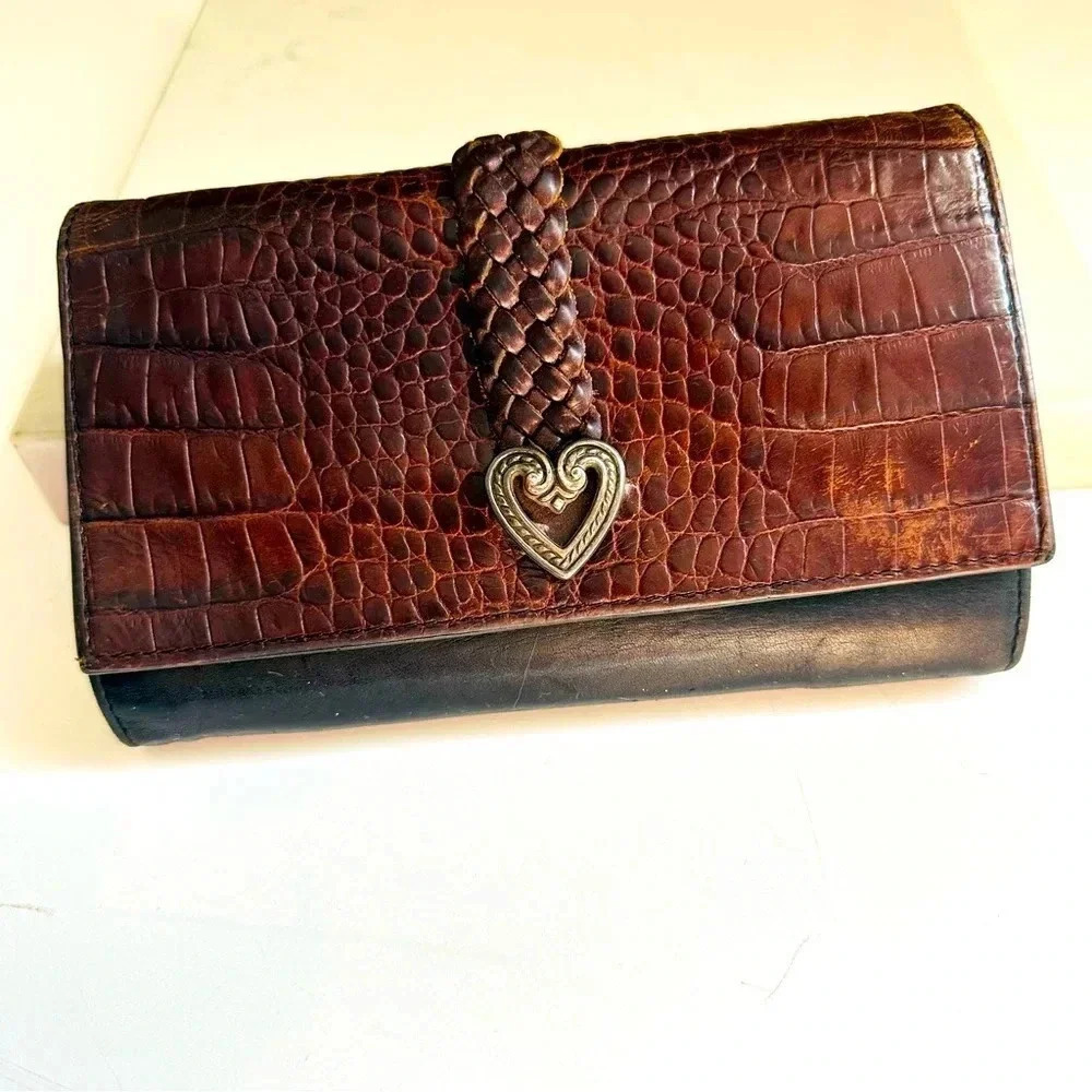 Vintage Brighton Croc Embossed Tri-Fold Leather Organizer/Wallet